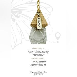 FAMILY Wooden and Glass Pendant Car Fragrance Oil Diffuser Refillable Bottle